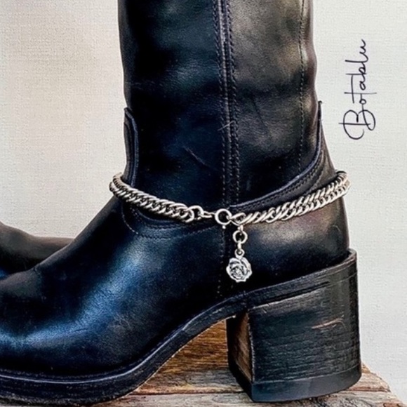 Boot Chain Strap Jewelry Accessories Silver Dangling Rose - Picture 2 of 13